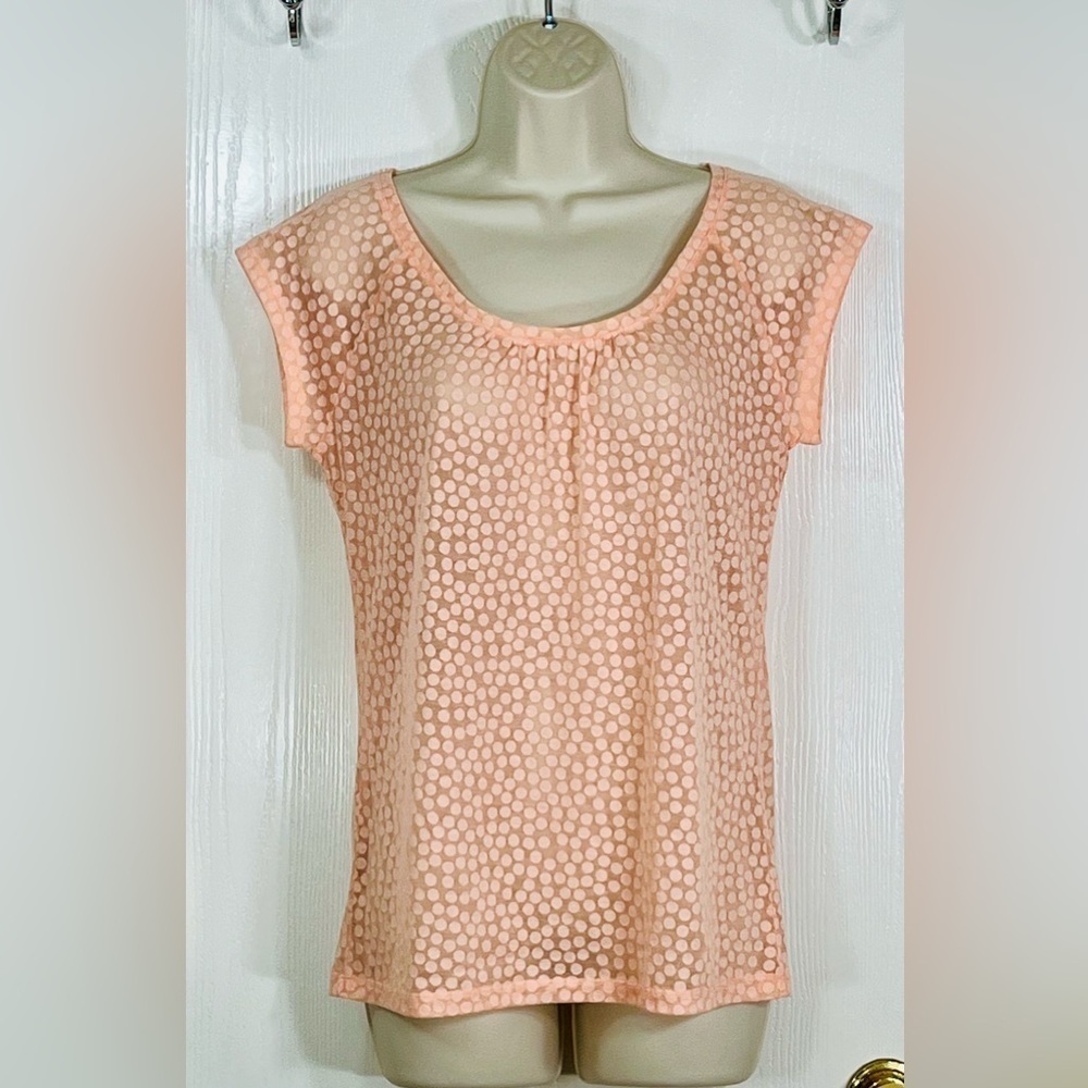 🟢 Loft Sheer Creamsicle Orange Polka Dot Top